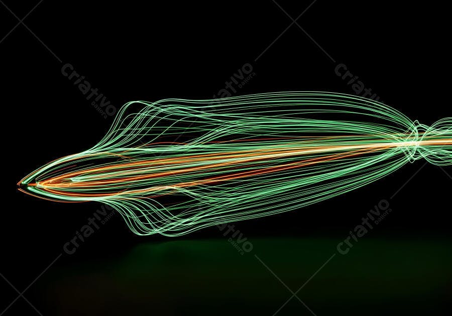 Linhas de luz abstratas verde e laranja em movimento rápido