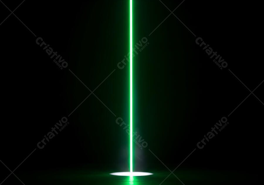 Raio laser verde neon brilhante em fundo escuro com reflexo