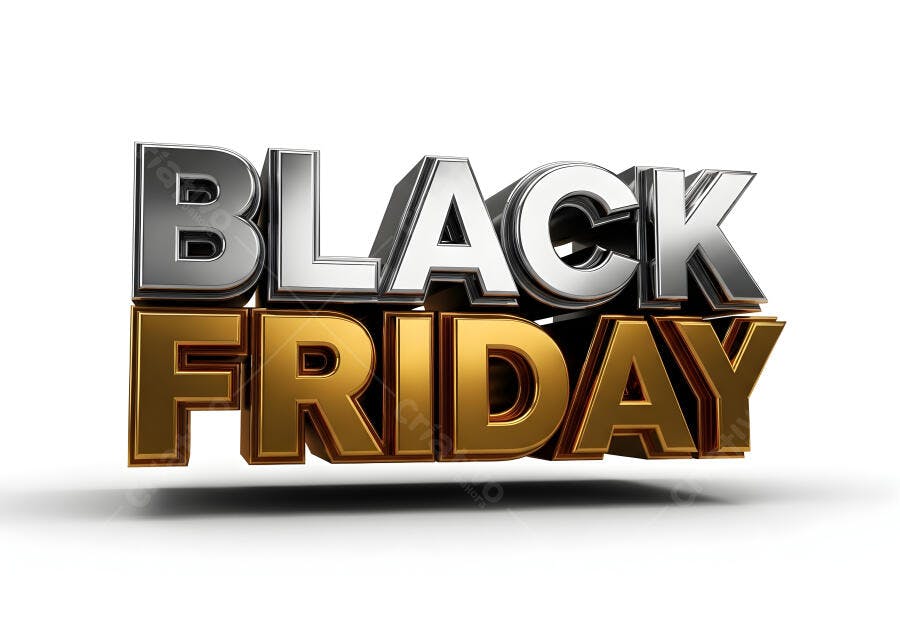 Black Friday letras 3D metálicas prateadas e douradas para promoção de vendas