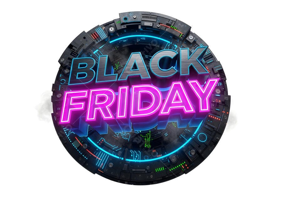 Black Friday texto neon 3D moderno círculo tecnológico