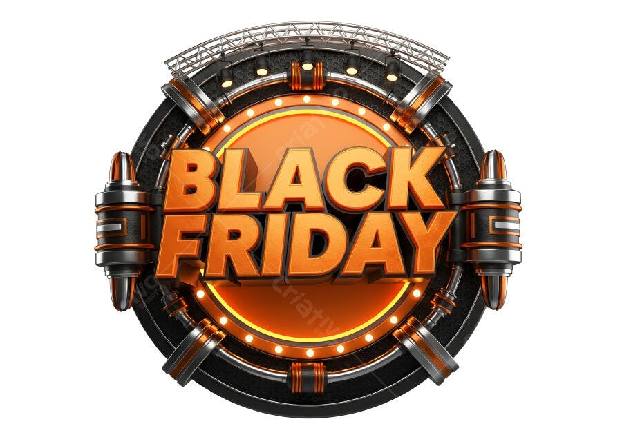 Black Friday letreiro 3D laranja metálico com luzes brilhantes efeito industrial