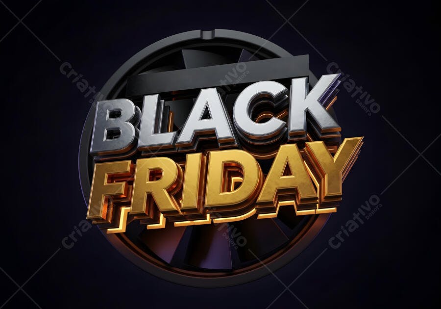 Black Friday dourado e prateado fundo escuro promocional render 3D