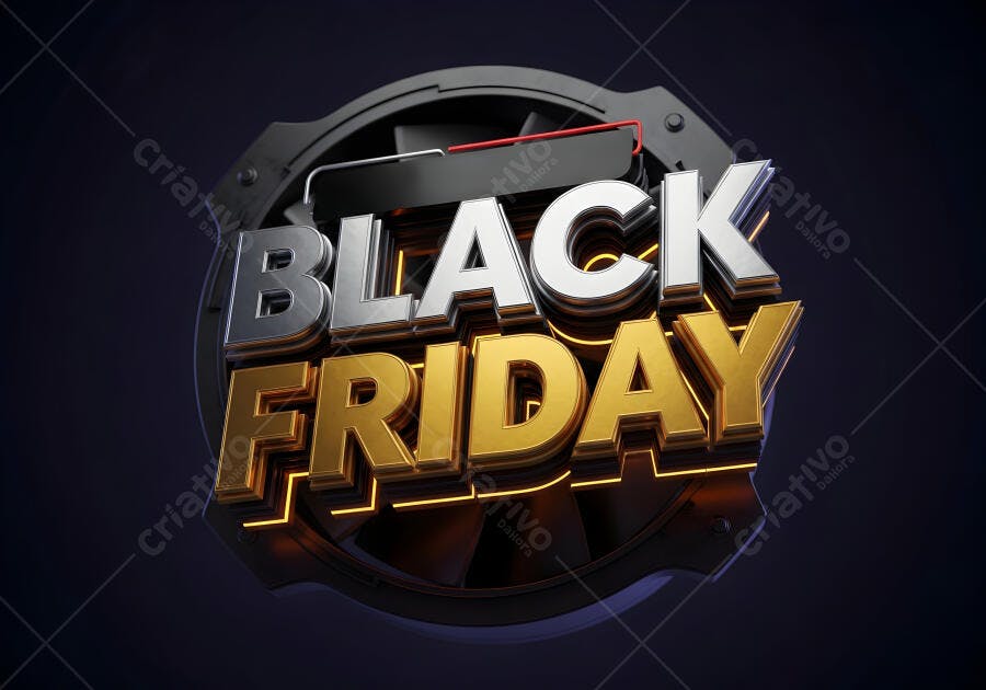 Black Friday texto 3D metálico dourado e prata para promoção