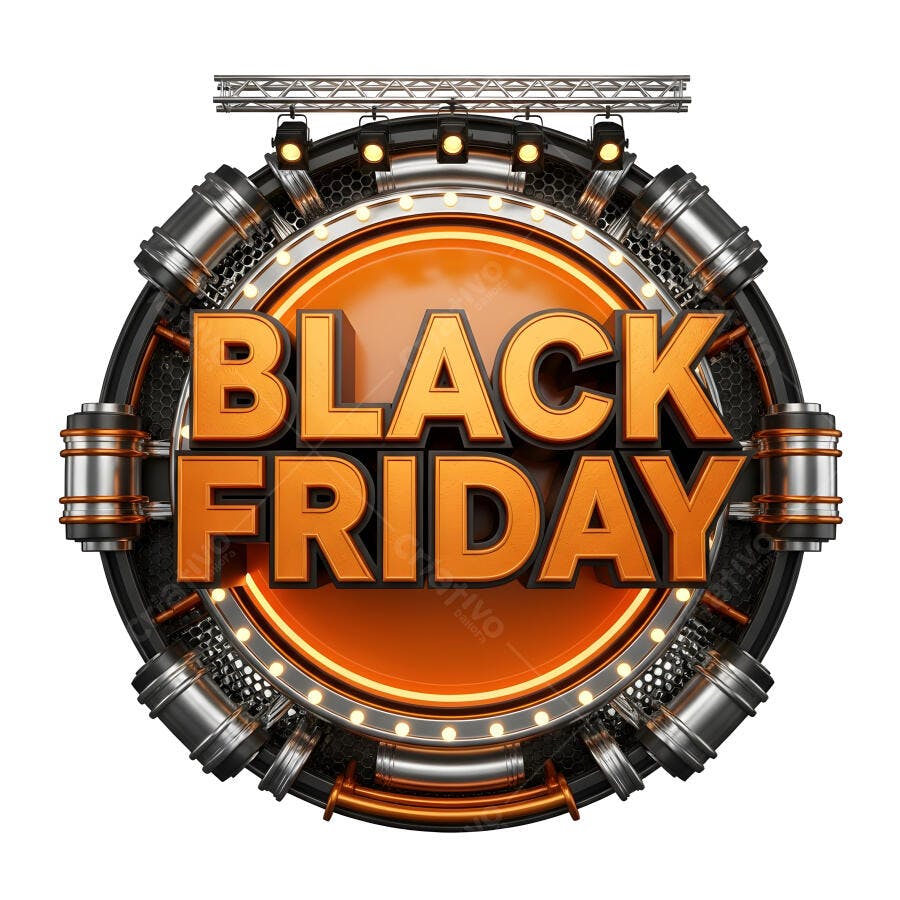 Black Friday emblema 3D moderno com luzes vibrantes e detalhes metálicos