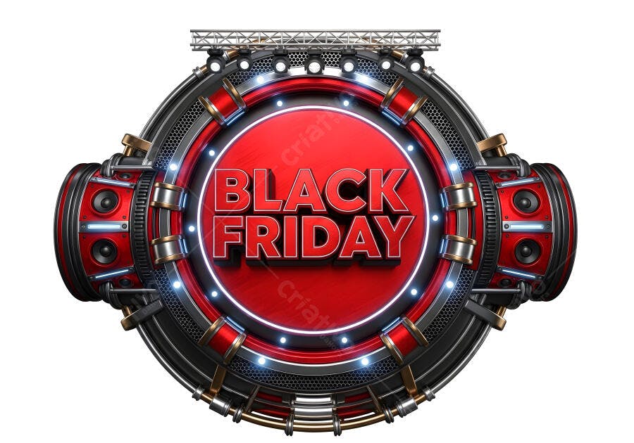 Placa 3D Black Friday promocional futurista vibrante com luzes