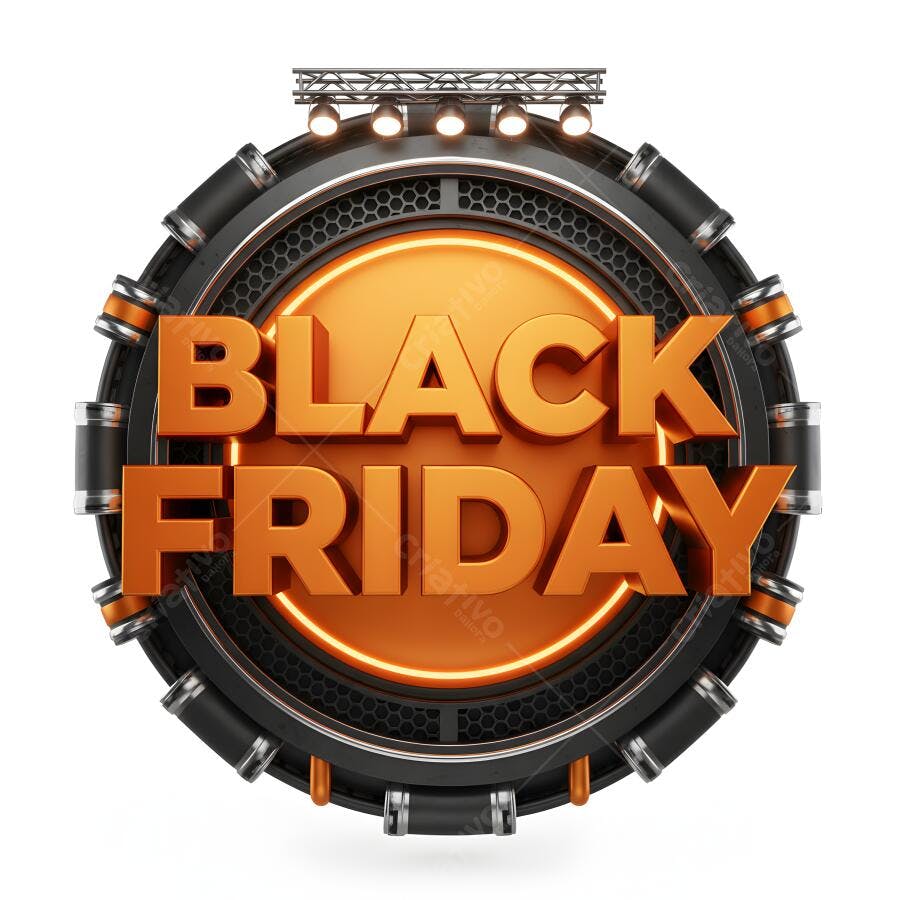 Black Friday logo 3D moderno com luzes de palco promocionais e vibrantes
