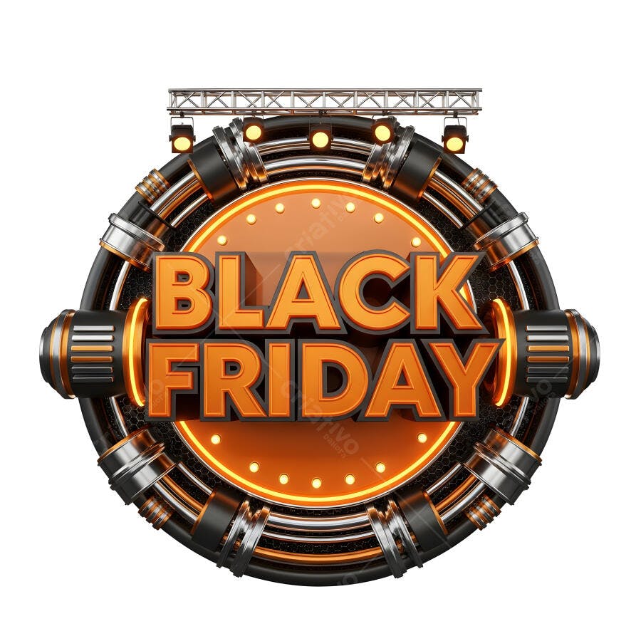 Black Friday logo 3D com luzes e tubos industriais
