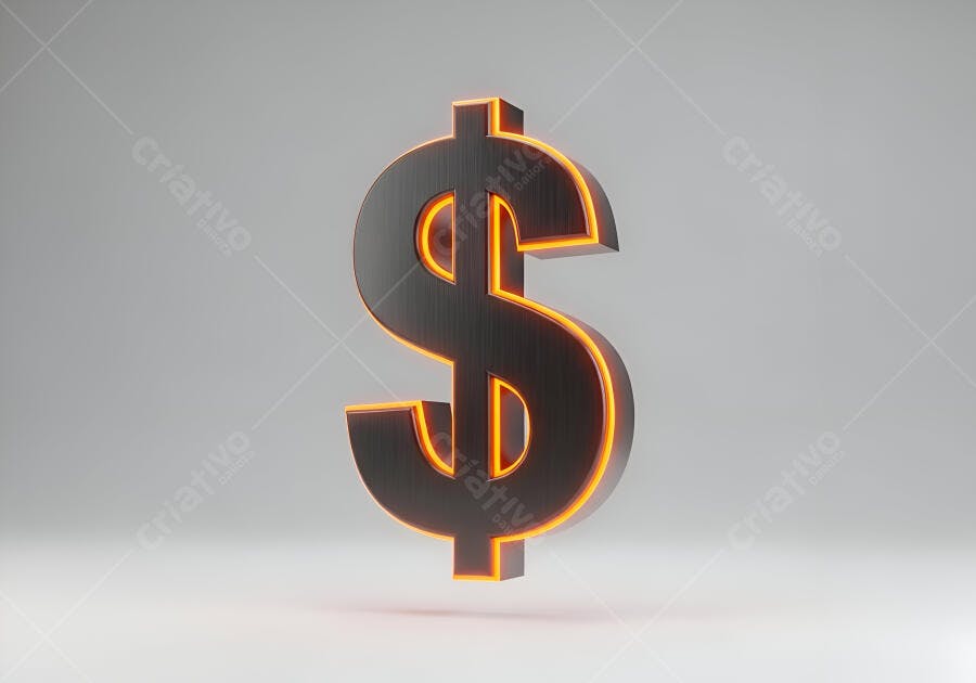 Sinal de dólar 3D brilhante em fundo minimalista cinza