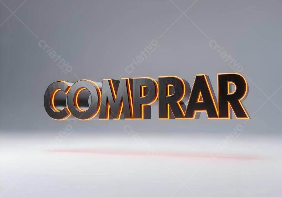 Palavra COMPRAR em 3D cinza com neon laranja para marketing digital
