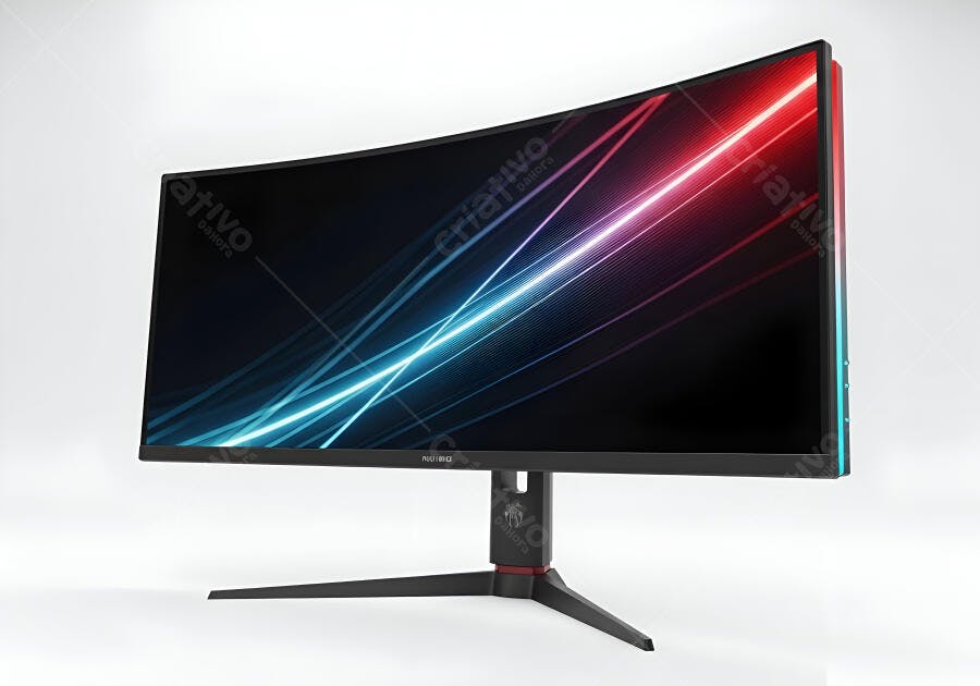 Monitor curvo gamer com tela vibrante e design moderno em estúdio