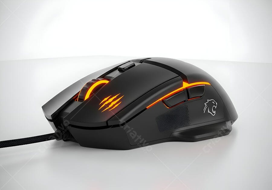 Mouse gamer preto com iluminação LED laranja vibrante para jogos