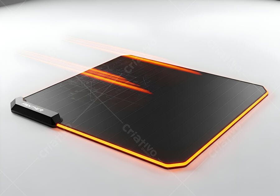 Mouse pad gamer preto com iluminação LED laranja e design moderno