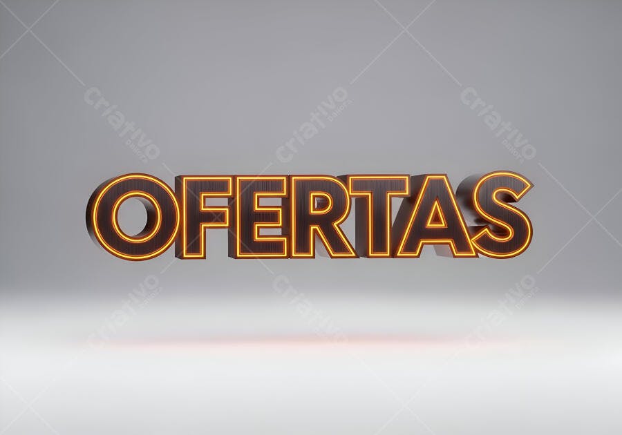 OFERTAS palavra 3D com neon laranja em fundo cinza claro