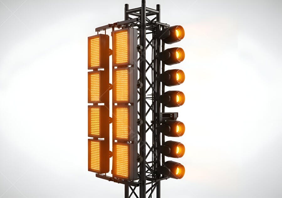 Equipamento de iluminação profissional para palco e eventos com luzes âmbar