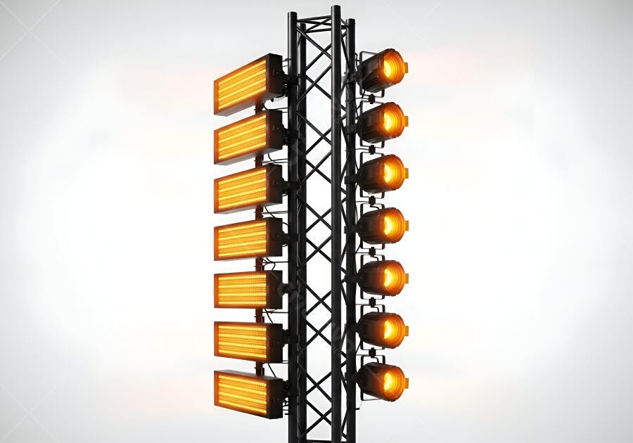 Equipamento de iluminação profissional para palco e eventos com luzes quentes