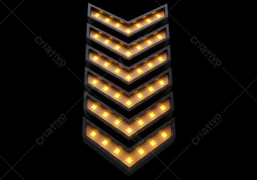 Seis chevrons luminosos amarelos apontando para baixo fundo preto