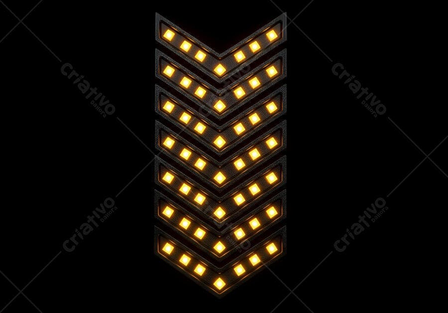 Seta digital com luzes LED amarelas e textura escura em fundo preto