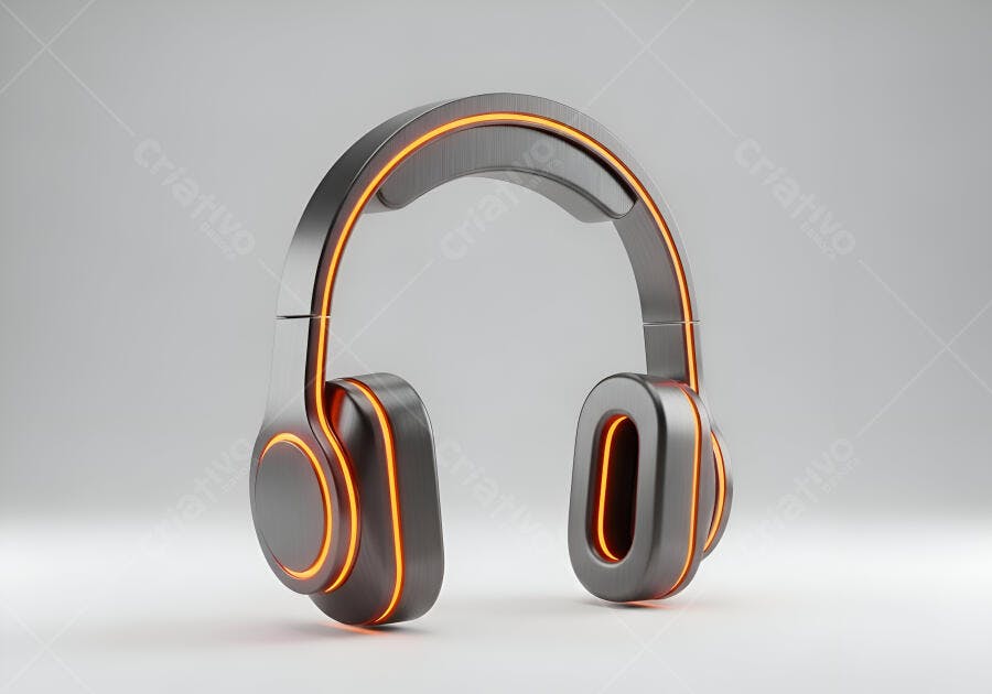 Fones de ouvido gamer cinza escuro com luz neon laranja design moderno