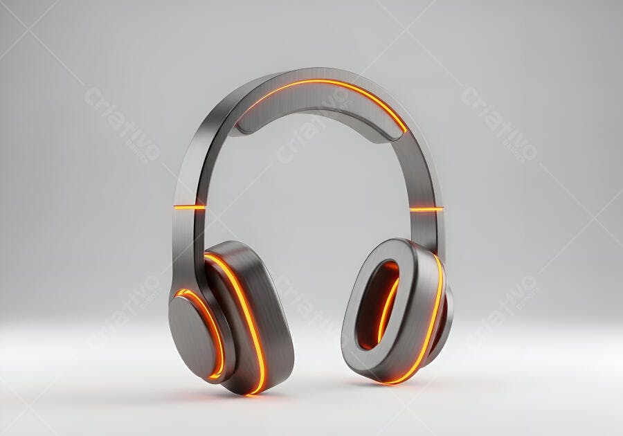 Fone de ouvido moderno cinza metálico com detalhes laranja brilhante