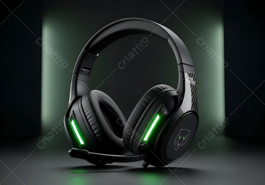 Fone de ouvido gamer Black Panther preto com luzes LED verdes neon