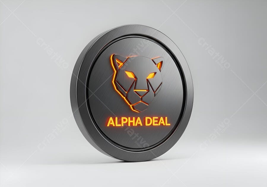 Moeda digital cinza com logo pantera laranja e texto Alpha Deal