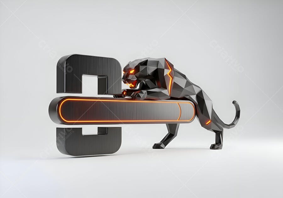 Pantera preta 3D geométrica com olhos laranja em logo estilizado S
