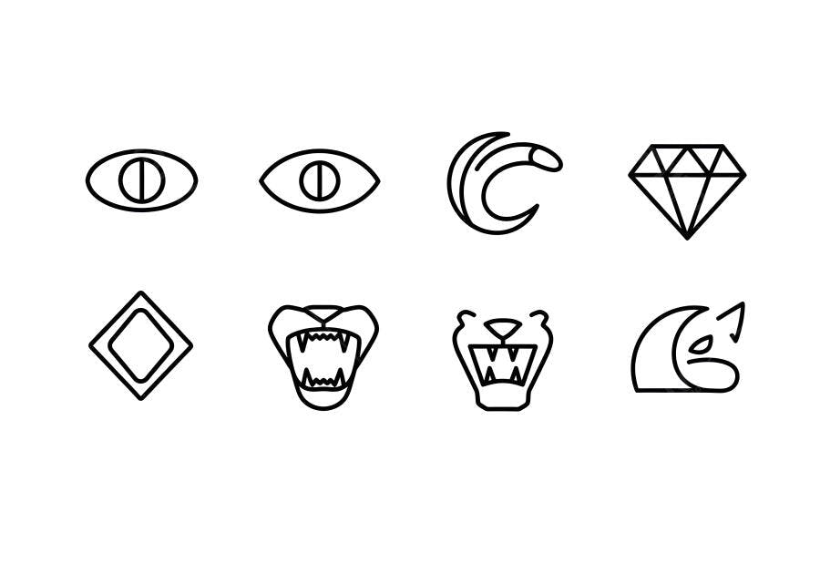 Ícones vetoriais design minimalista olhos dentes diamante formas geométricas