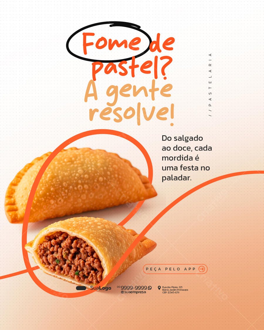 Flyer Digital para Pastelaria Saboroso Pastel de Carne PSD Editável