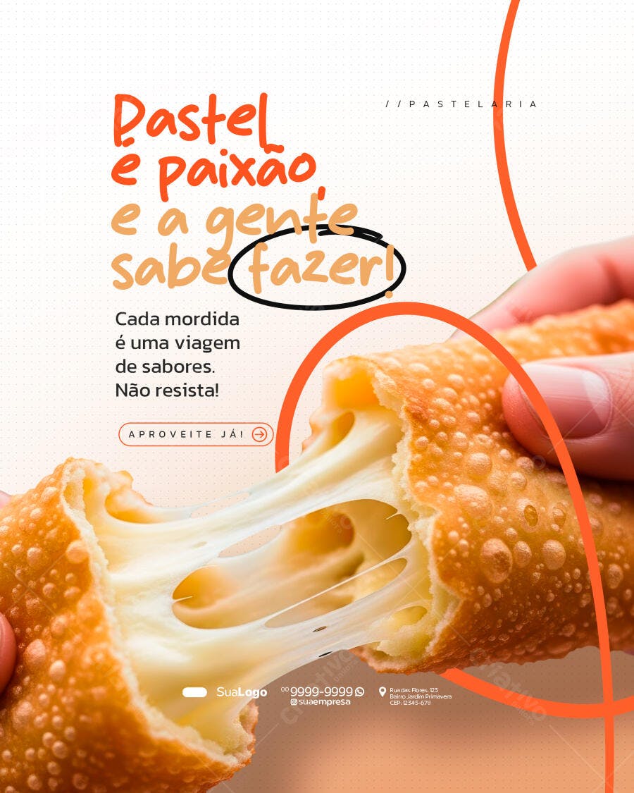 Flyer de Pastel de Queijo com Paixão para Pastelaria PSD Editável