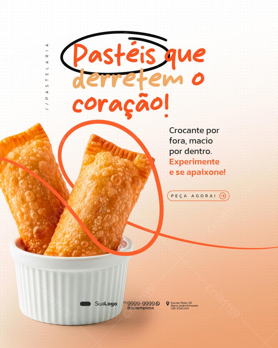 Flyer Pastelaria Pastéis Crocantes e Macios PSD Editável