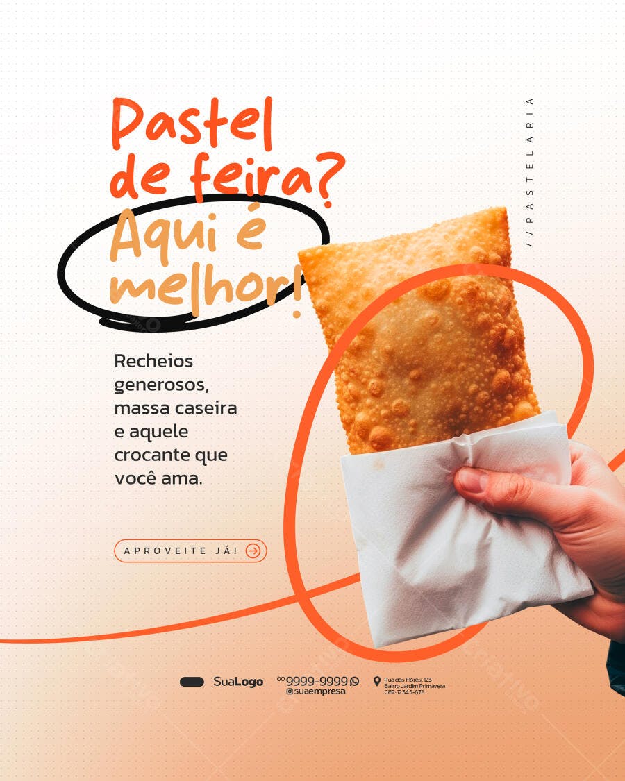 Post Redes Sociais Pastel Crocante Artesanal PSD Editável