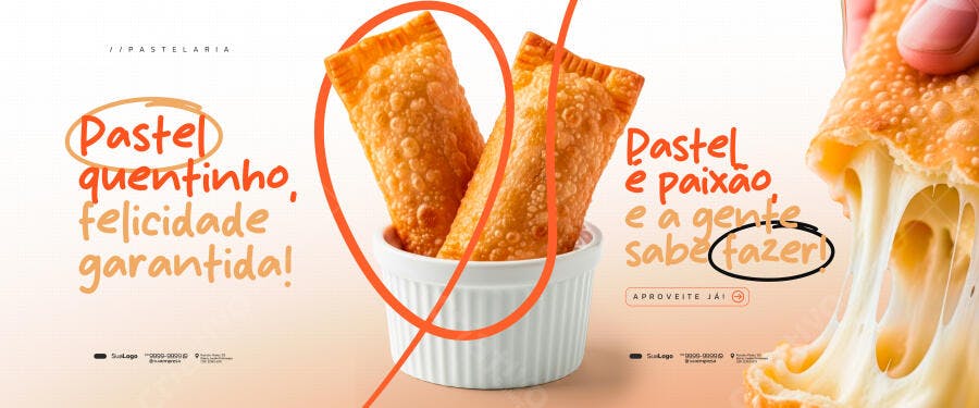 Flyer Pastelaria Pastel Quentinho PSD Editável