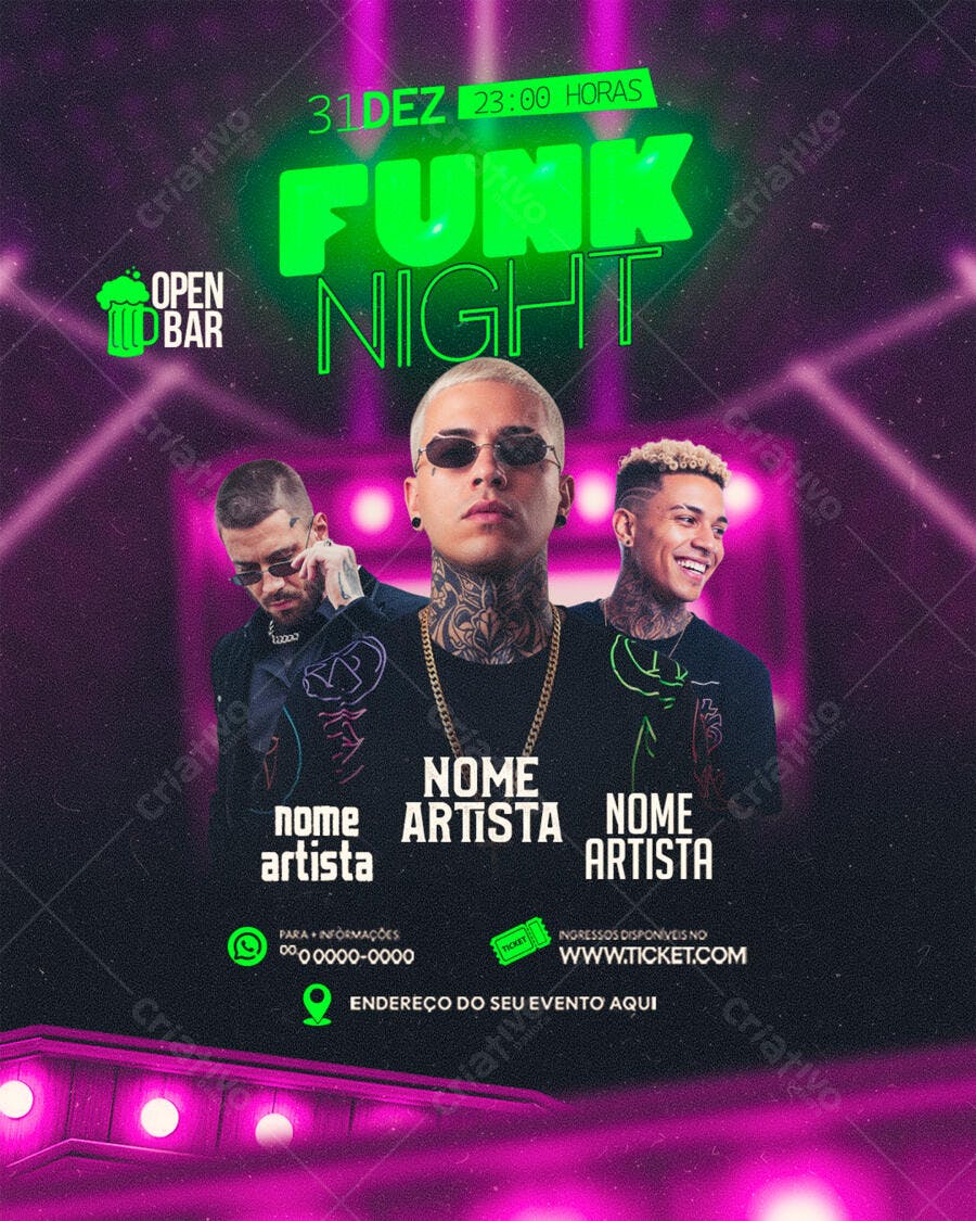 Flyer Funk Night 31 Dezembro Open Bar PSD Editável