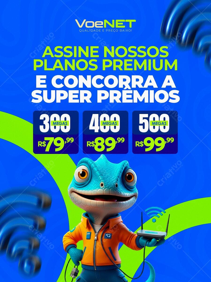 Flyer de Internet VoeNET Mascote Lagarto PSD Editável