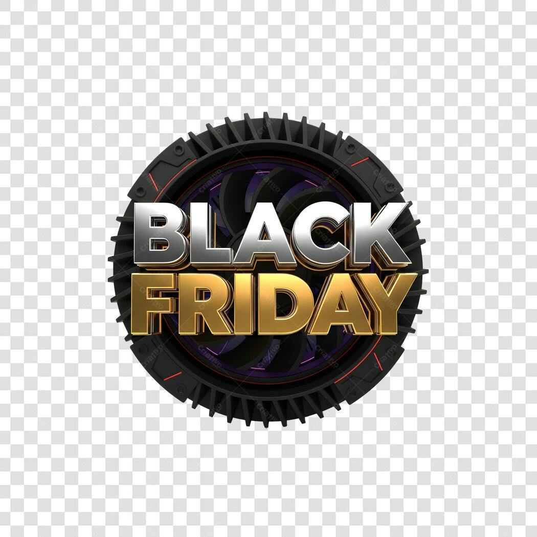 Selo promocional 3D Black Friday metálico prata ouro PNG com fundo transparente