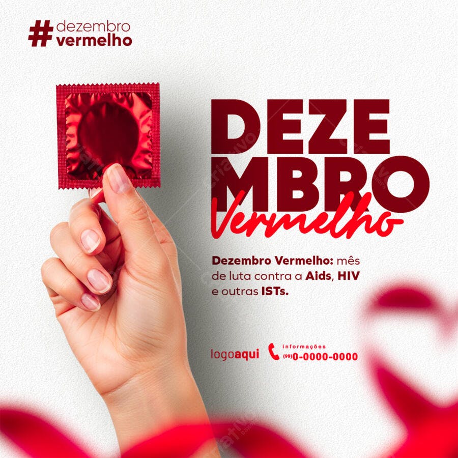 Flyer Dezembro Vermelho Mês Luta Aids HIV PSD Editável