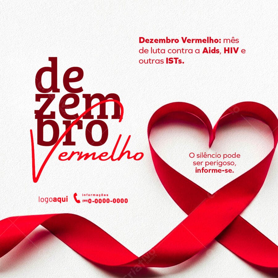 Flyer Dezembro Vermelho Luta contra AIDS HIV ISTs PSD Editável