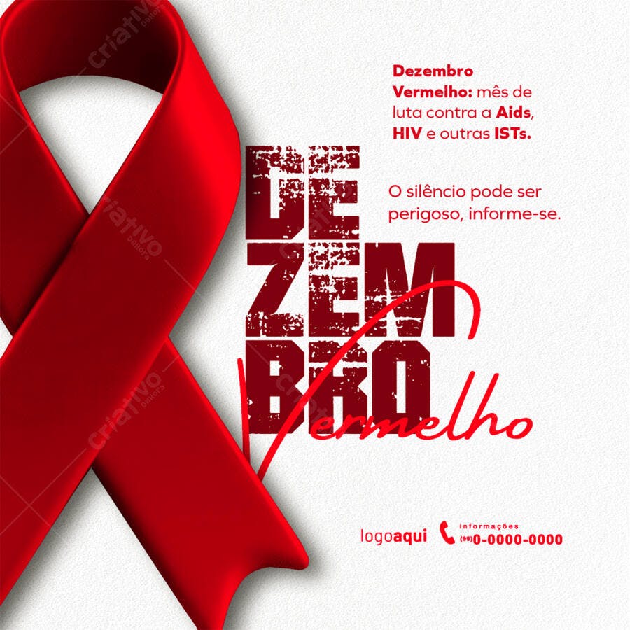 Flyer Dezembro Vermelho Conscientização AIDS HIV PSD Editável