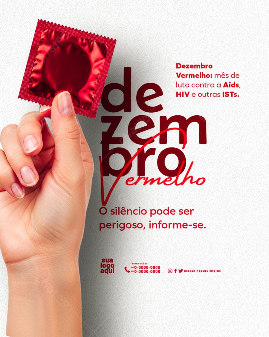 Post para Dezembro Vermelho Conscientização HIV PSD Editável