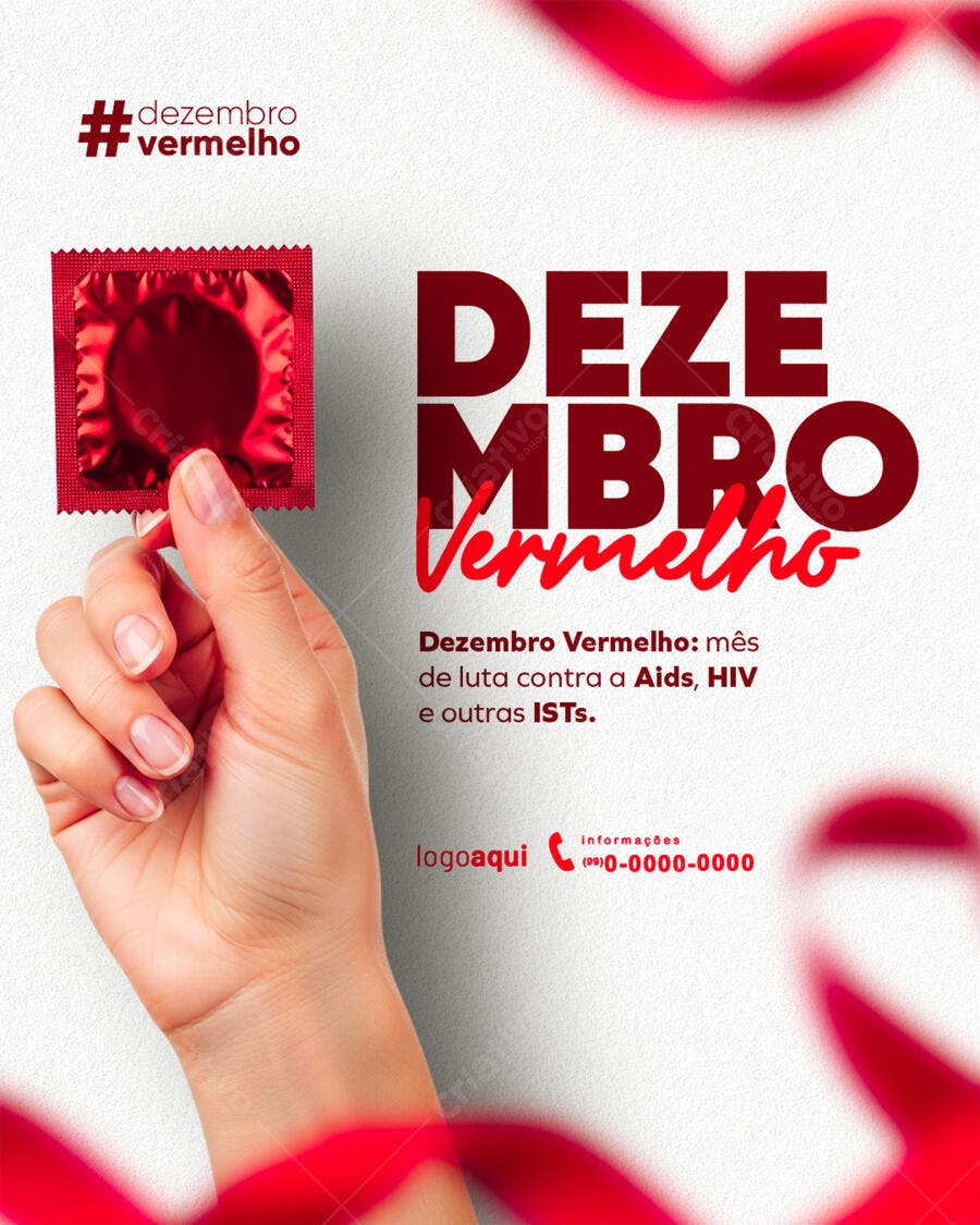 Flyer Dezembro Vermelho Conscientização HIV ISTs PSD Editável
