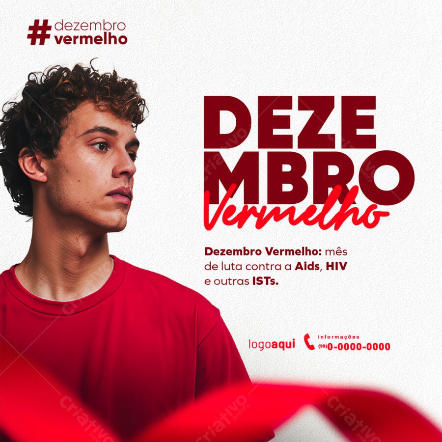 Flyer Dezembro Vermelho Prevenção HIV AIDS PSD Editável