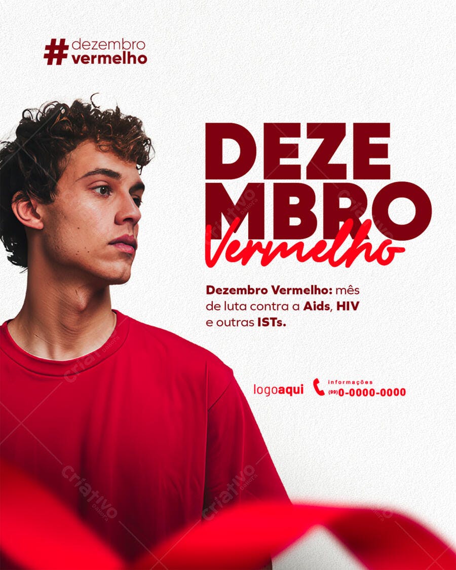 Flyer para Dezembro Vermelho Jovem Camisa Vermelha PSD Editável