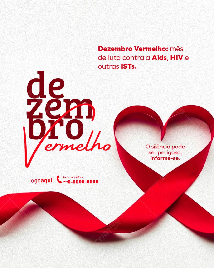 Flyer Dezembro Vermelho Conscientização HIV AIDS PSD Editável