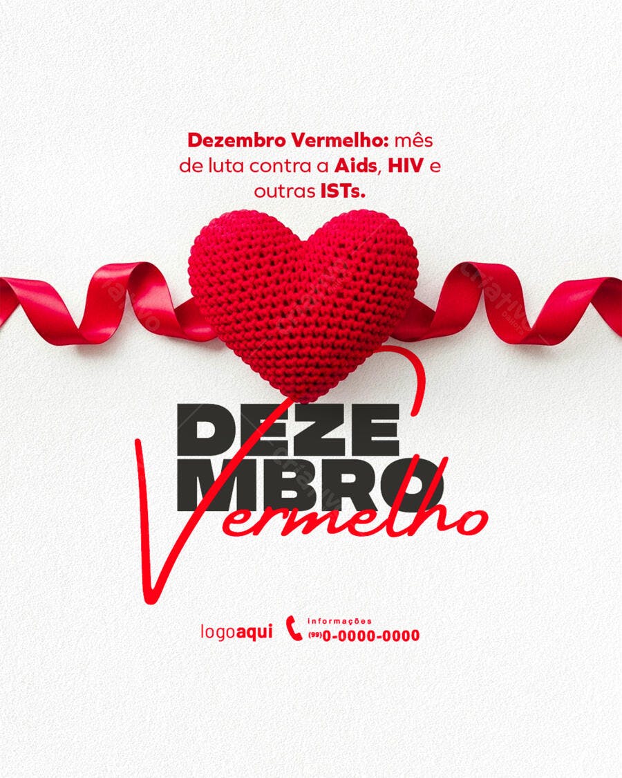 Post de Conscientização Dezembro Vermelho HIV AIDS PSD Editável