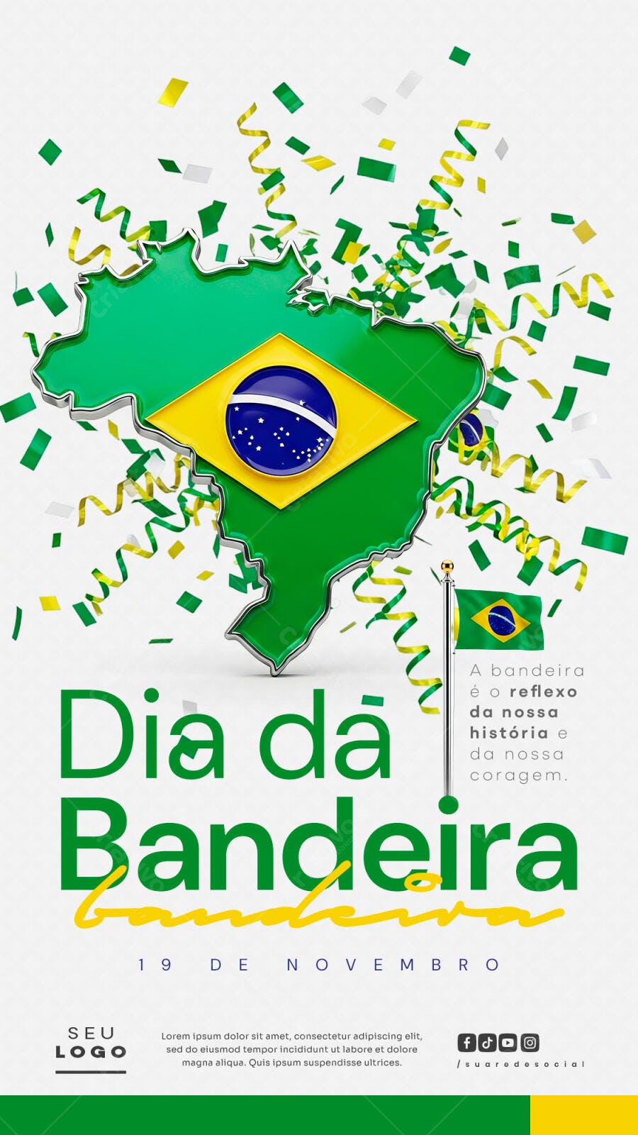 Post para Redes Sociais Dia da Bandeira 19 de Novembro PSD Editável