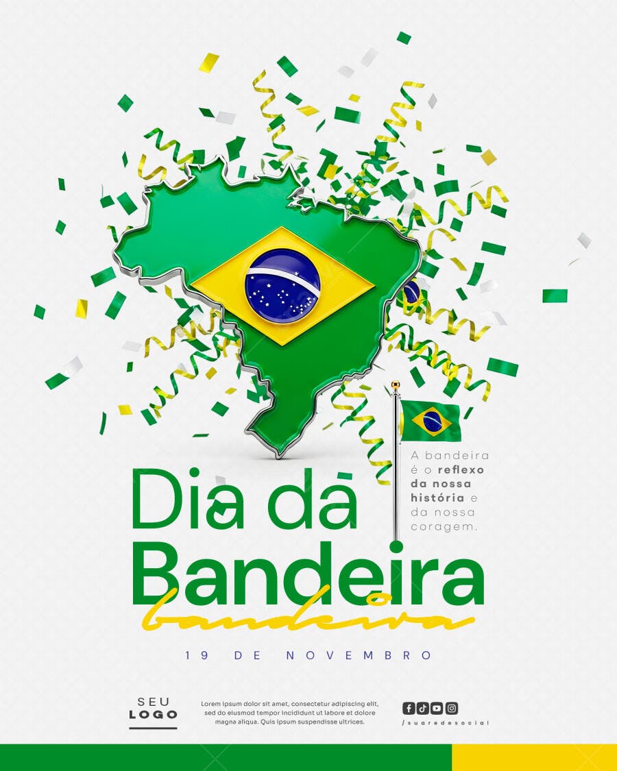Flyer Dia da Bandeira do Brasil 19 de Novembro PSD Editável