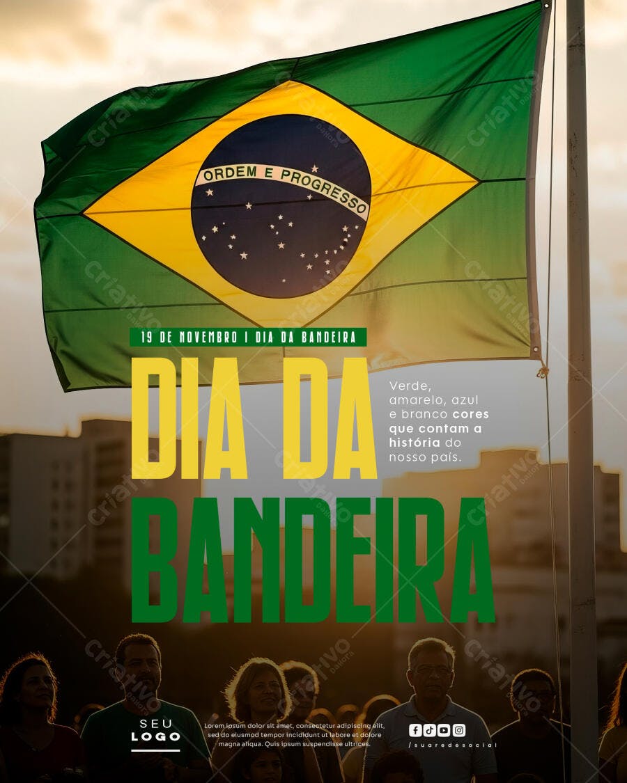 Flyer para Dia da Bandeira 19 de Novembro PSD Editável
