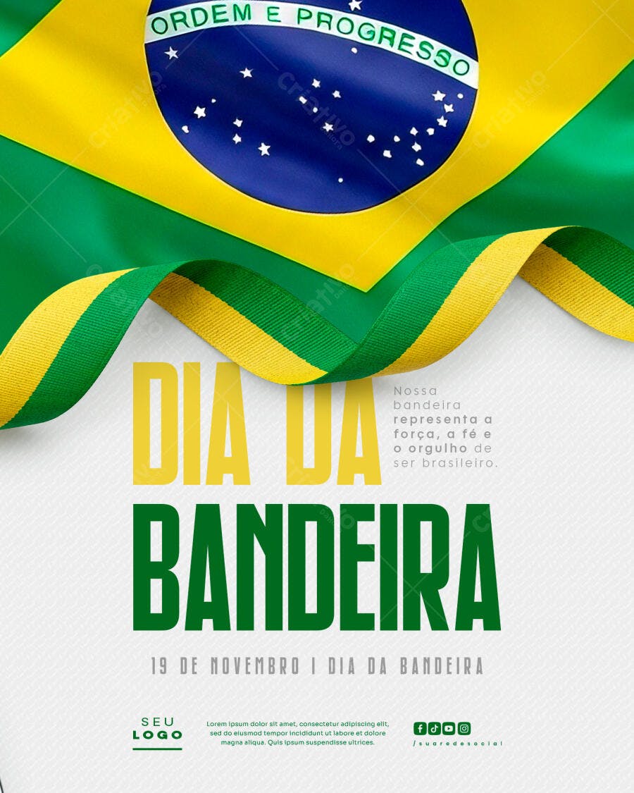 Flyer Dia da Bandeira Brasil 19 de Novembro PSD Editável