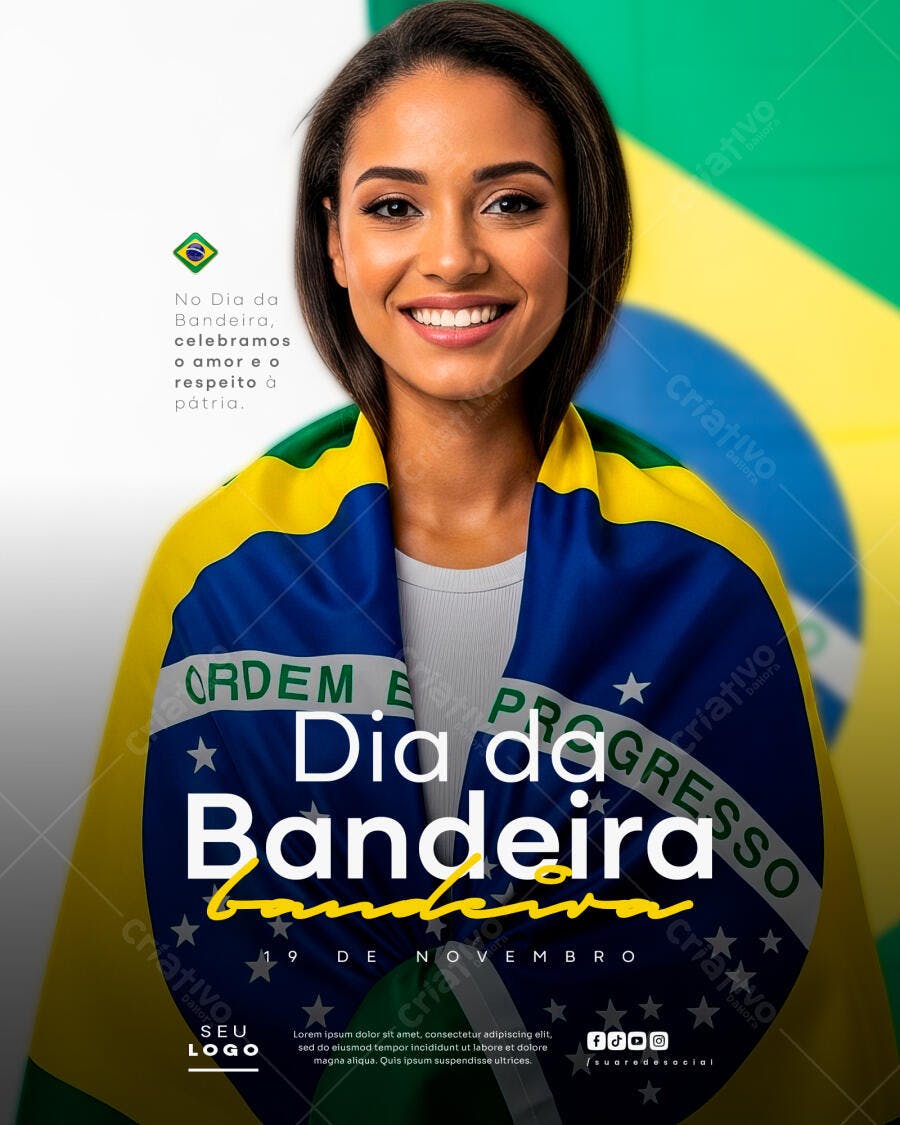 Flyer Dia da Bandeira Celebração Mulher Brasileira PSD Editável