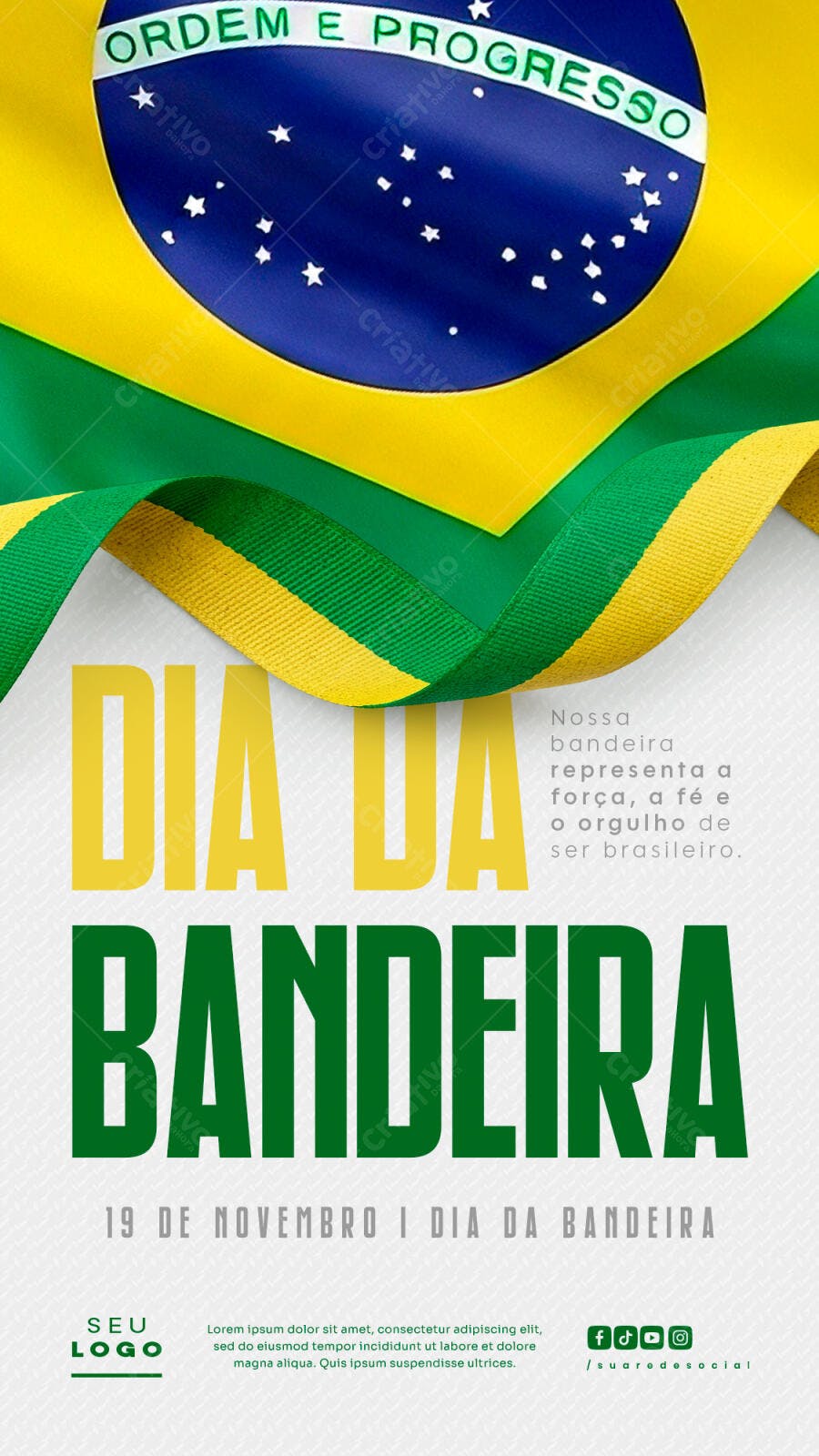 Flyer Digital Dia da Bandeira 19 de Novembro Brasil PSD Editável